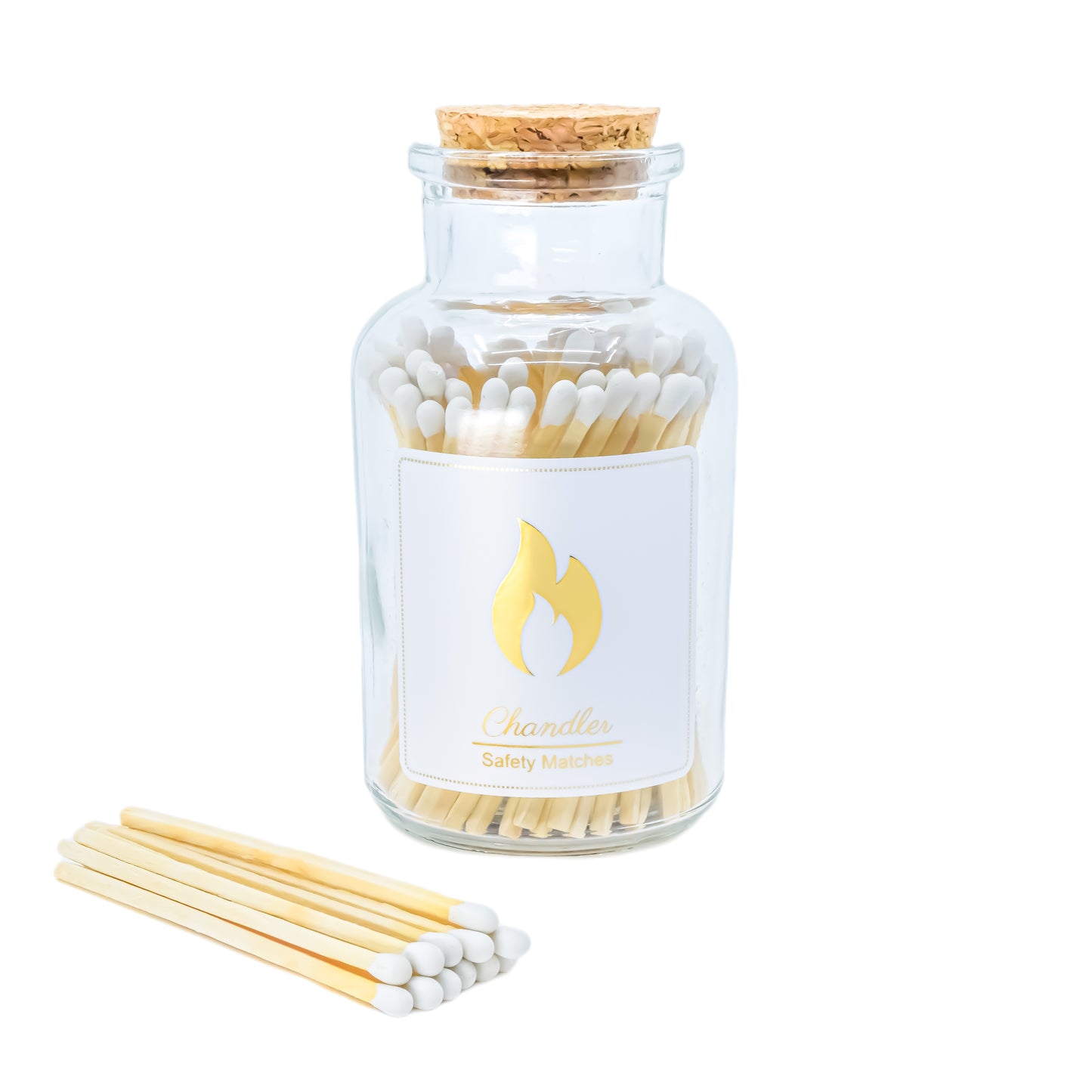 Safety Matches - | Approx. 70 Strike On Bottle Glass Jar 3 Inch White Tip Match Sticks - Chandler Studio