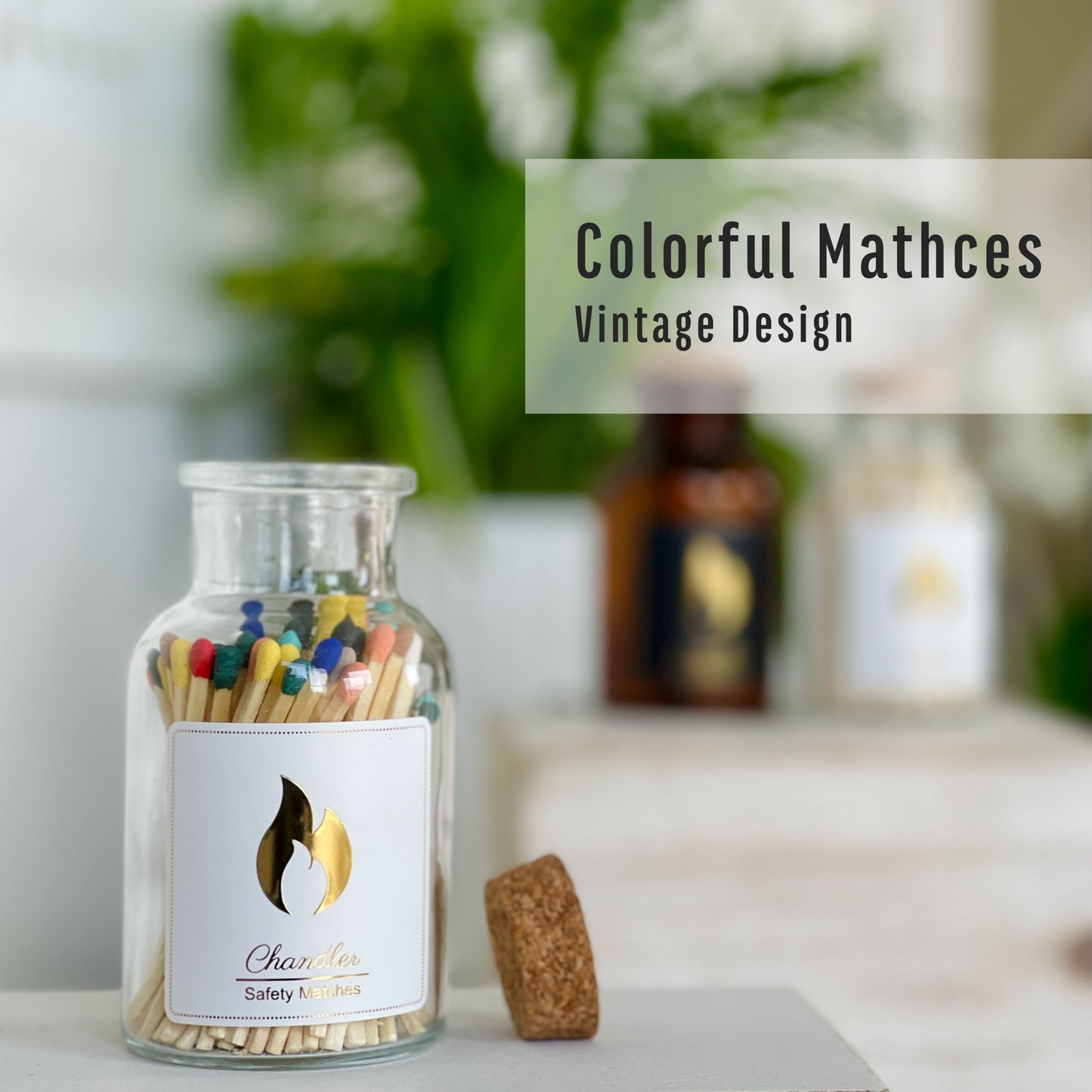 Safety Matches - Strike On Bottle Glass Jar 3 Inch Matchsticks - Chandler Studio
