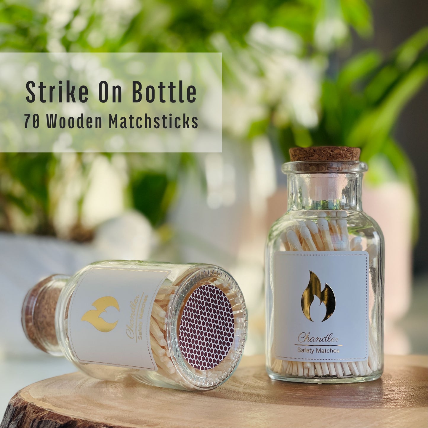 Safety Matches - Strike On Bottle Glass Jar 3 Inch Matchsticks - Chandler Studio