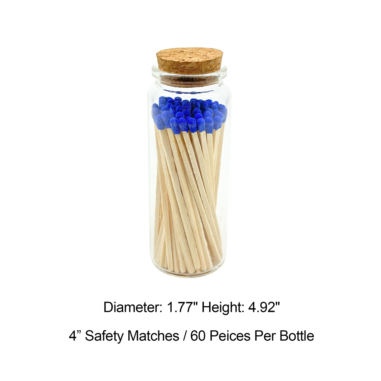 Blue Safety Matches in Jar - Strike On Bottle Glass Jar 4" Inch Matchsticks