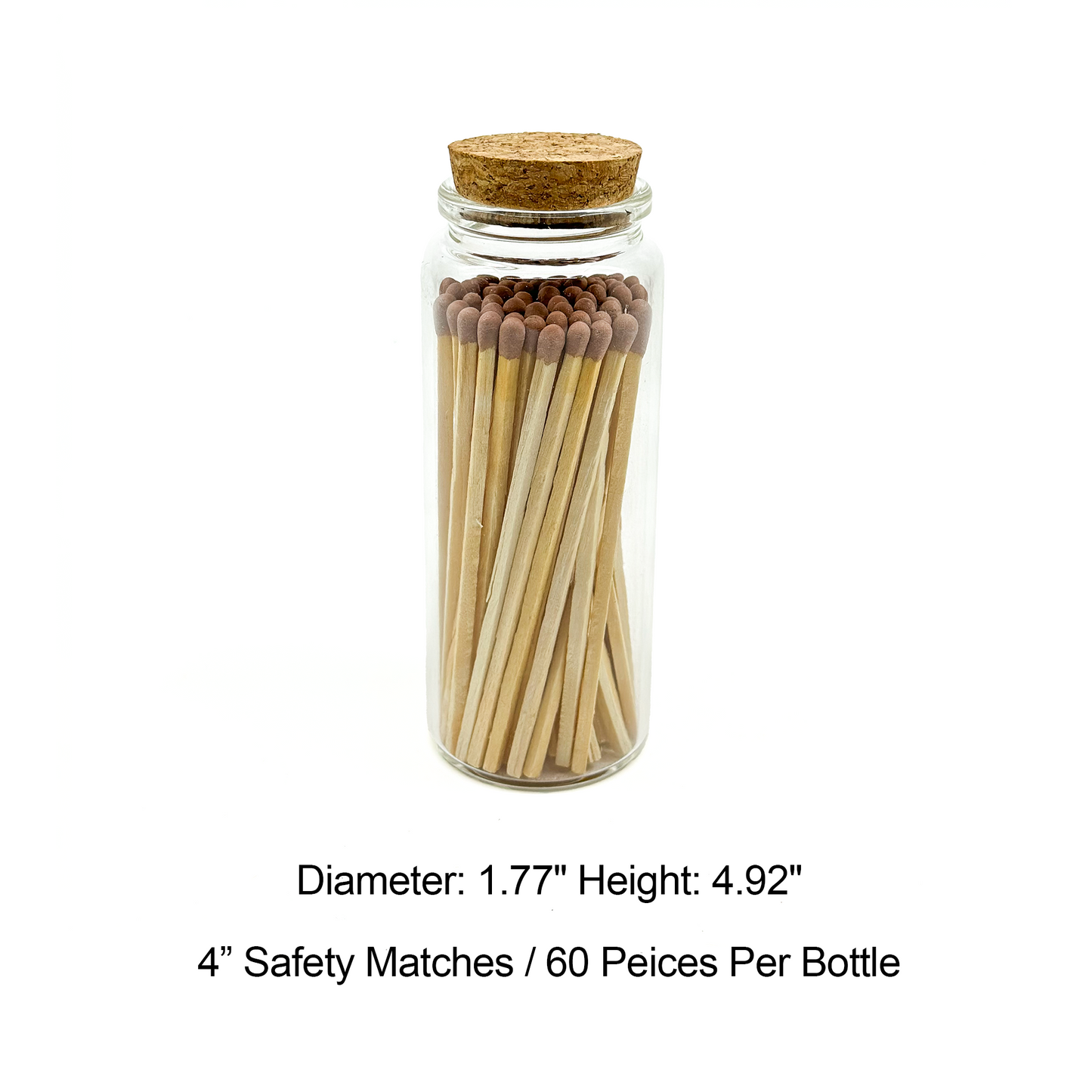 Brown Safety Matches in Jar - Strike On Bottle Glass Jar 4" Inch Matchsticks
