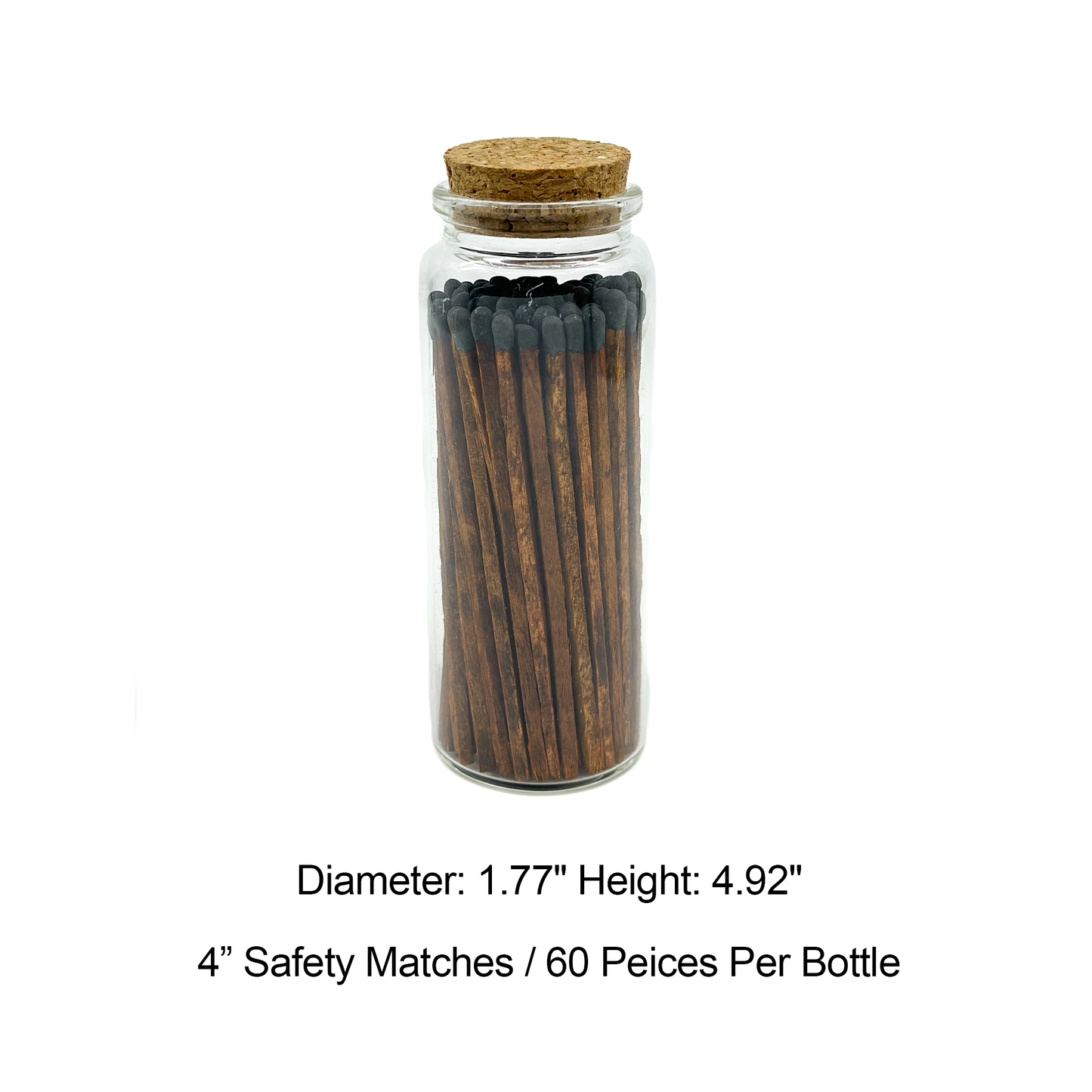 Brown/Black Safety Matches in Jar - Strike On Bottle Glass Jar 4" Inch Matchsticks