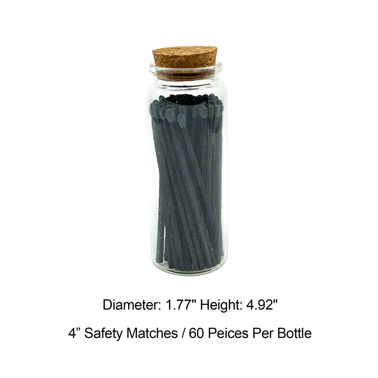 Charcoal Safety Matches in Jar - Strike On Bottle Glass Jar 4" Inch Matchsticks