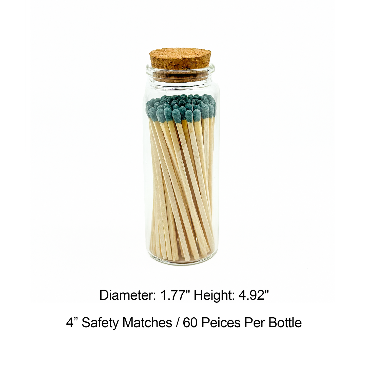 Dark Green Safety Matches in Jar - Strike On Bottle Glass Jar 4" Inch Matchsticks