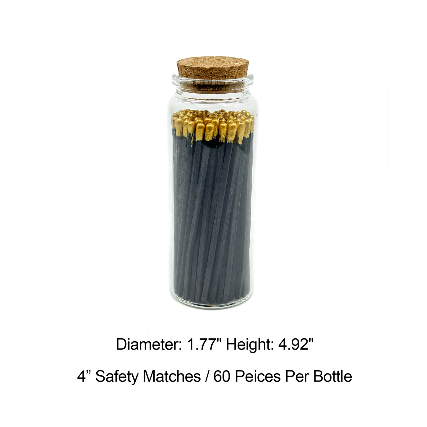 Gold Safety Matches in Jar - Strike On Bottle Glass Jar 4" Inch Matchsticks