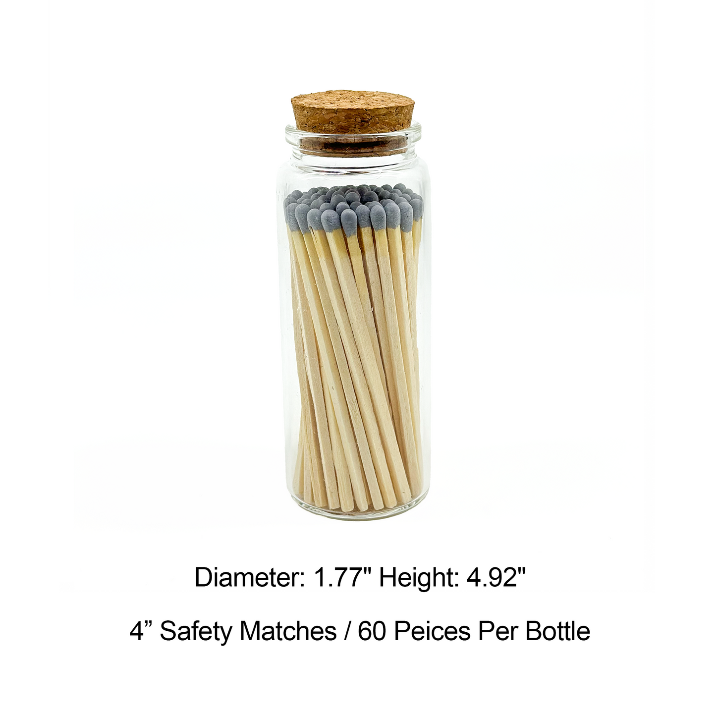 Gray Safety Matches in Jar - Strike On Bottle Glass Jar 4" Inch Matchsticks