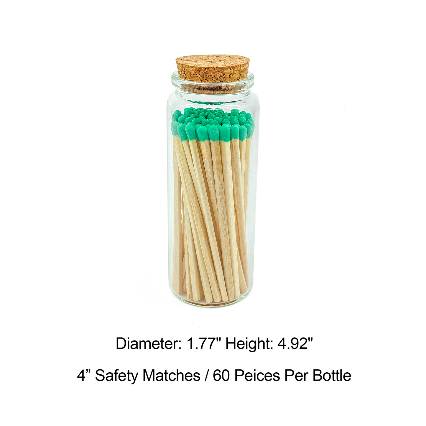 Light Green Safety Matches in Jar - Strike On Bottle Glass Jar 4" Inch Matchsticks