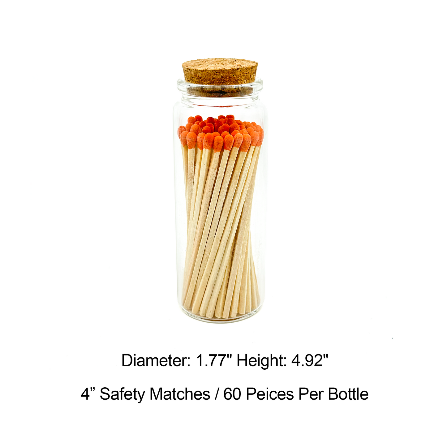 Orange Safety Matches in Jar - Strike On Bottle Glass Jar 4" Inch Matchsticks