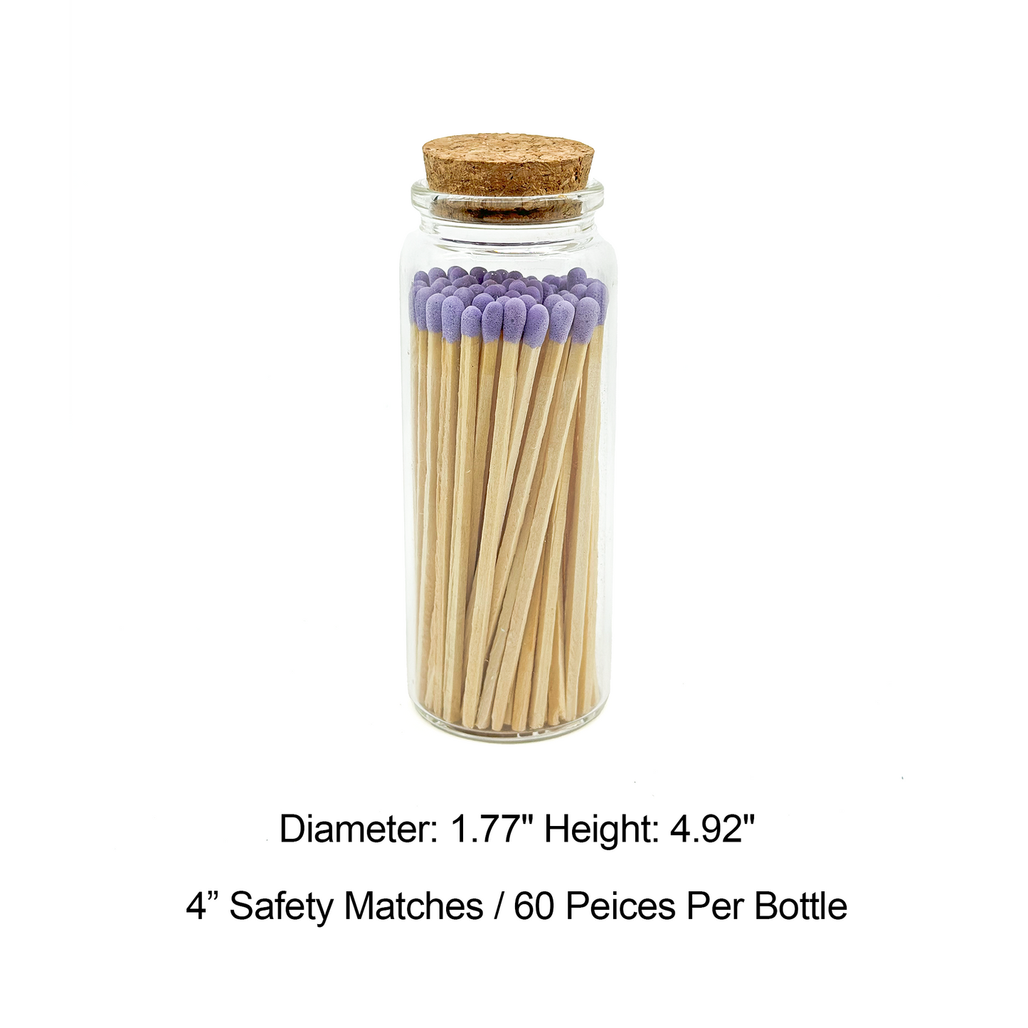Purple Safety Matches in Jar - Strike On Bottle Glass Jar 4" Inch Matchsticks