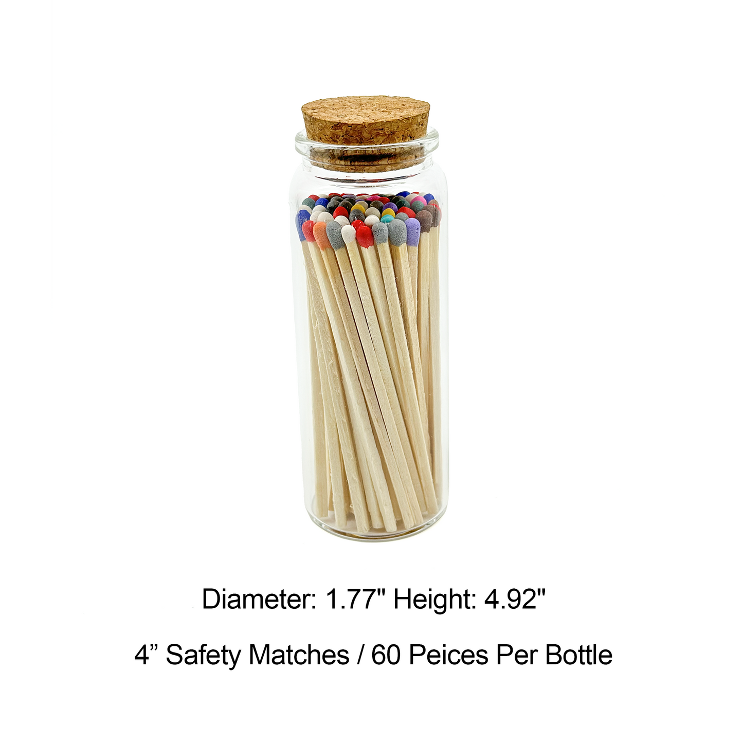 Mixed Colors Safety Matches in Jar - Strike On Bottle Glass Jar 4" Inch Matchsticks