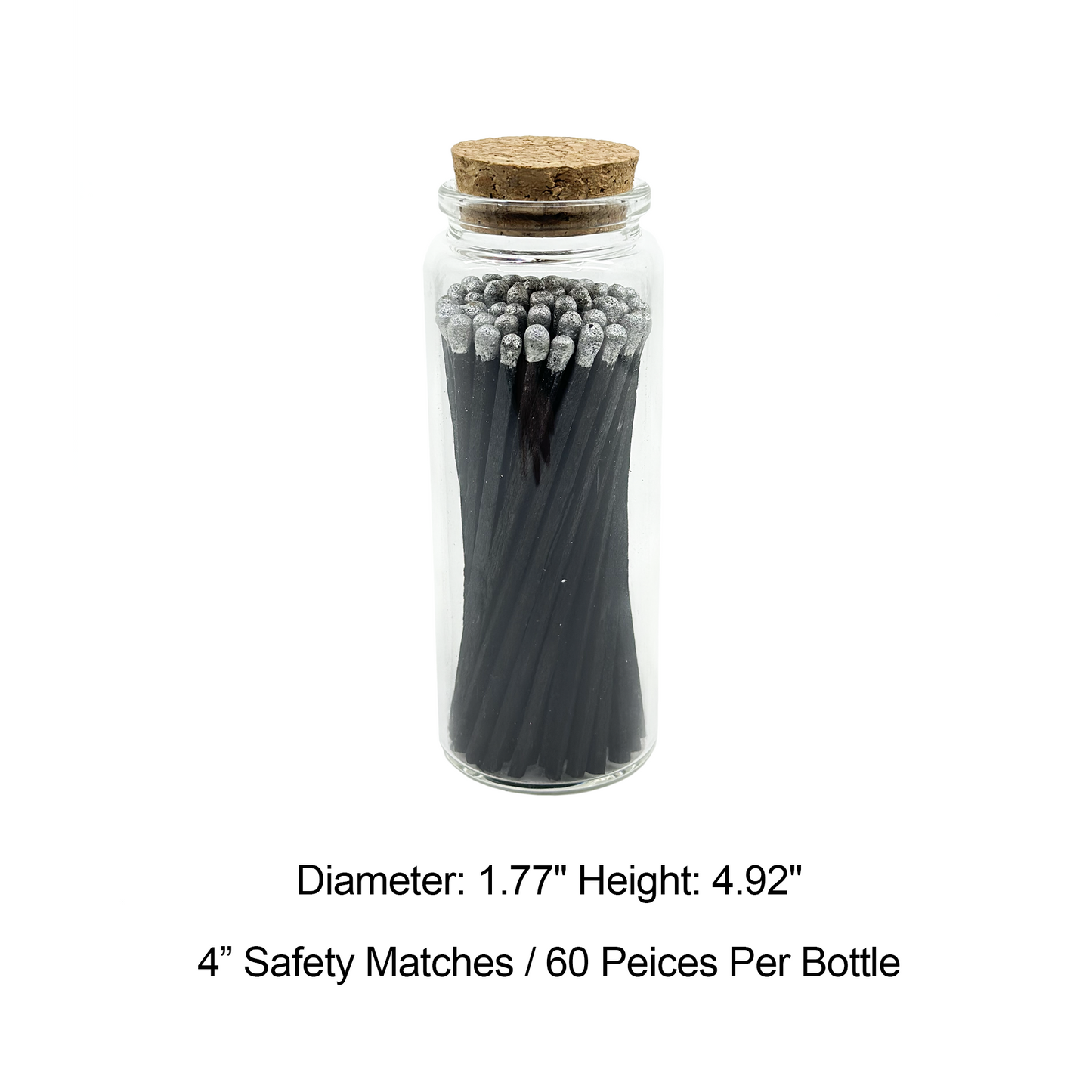 Silver Safety Matches in Jar - Strike On Bottle Glass Jar 4" Inch Matchsticks
