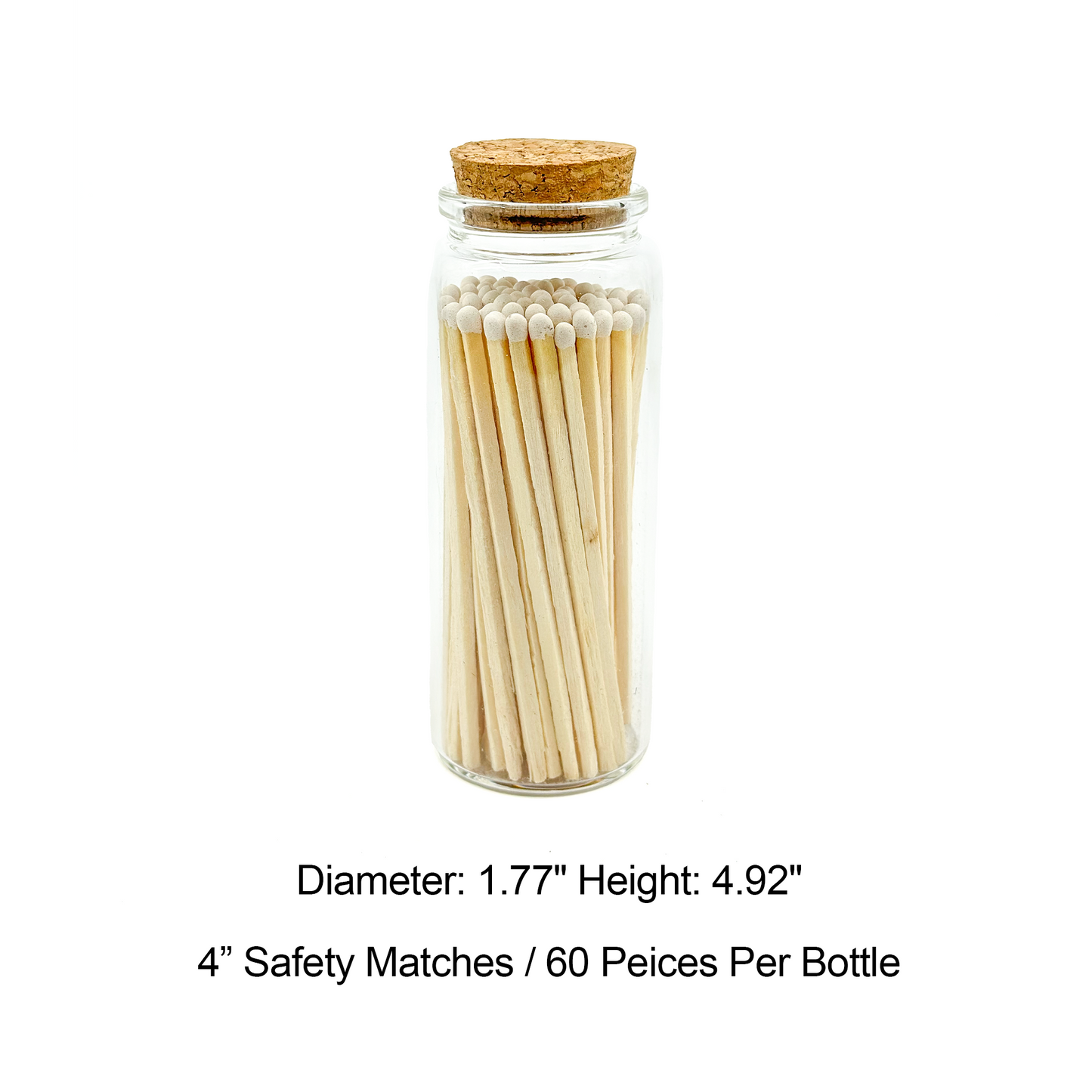 White Safety Matches in Jar - Strike On Bottle Glass Jar 4" Inch Matchsticks