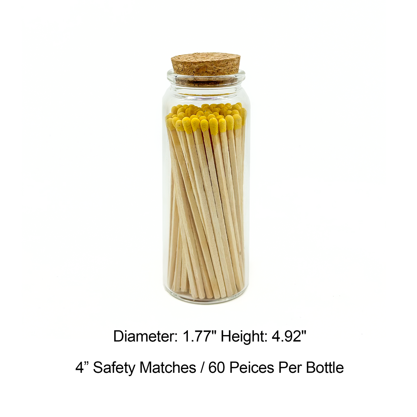 Yellow Safety Matches in Jar - Strike On Bottle Glass Jar 4" Inch Matchsticks