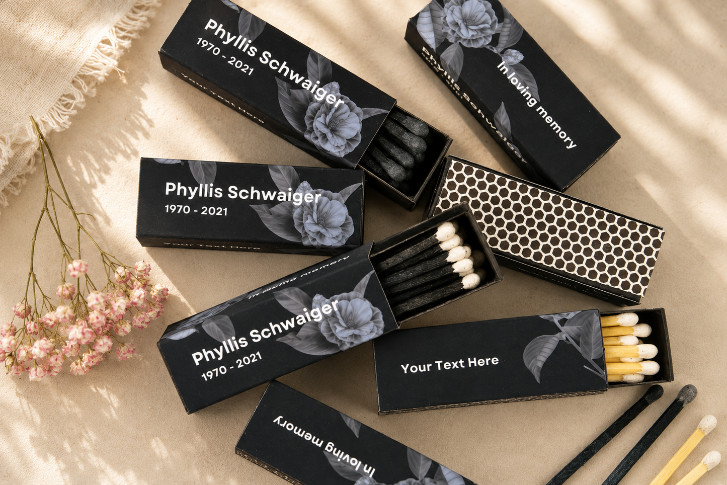 Personalized Funeral - Memorial Matchboxes – Set of 10 - 2" | Design 1