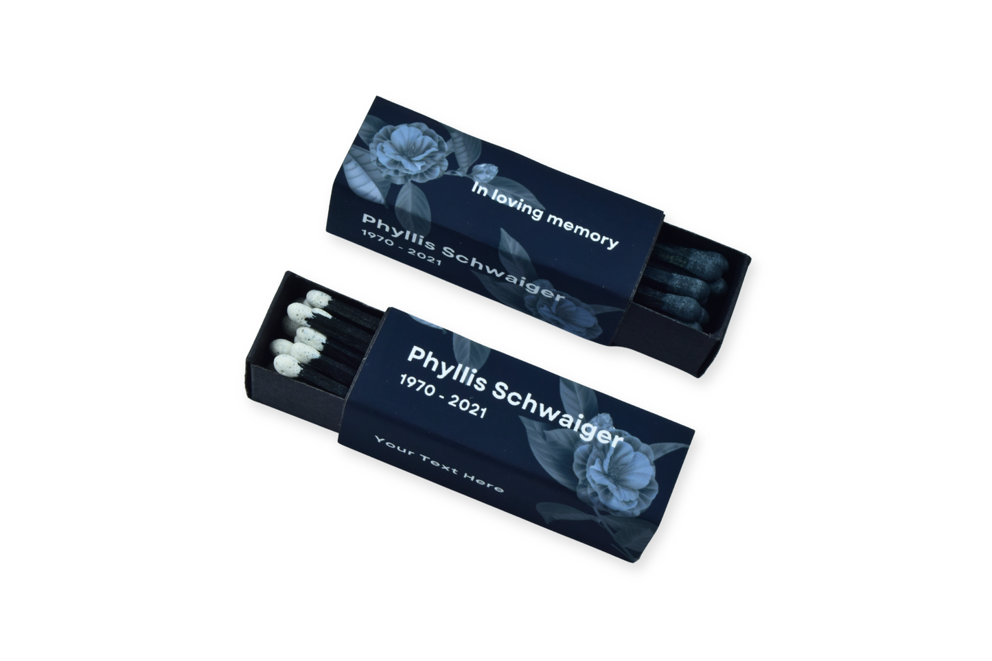 Customizable Funeral Matchboxes – Set of 10 – Memorial Design – Colorful Matchsticks – Perfect for Funeral Services & Remembrance