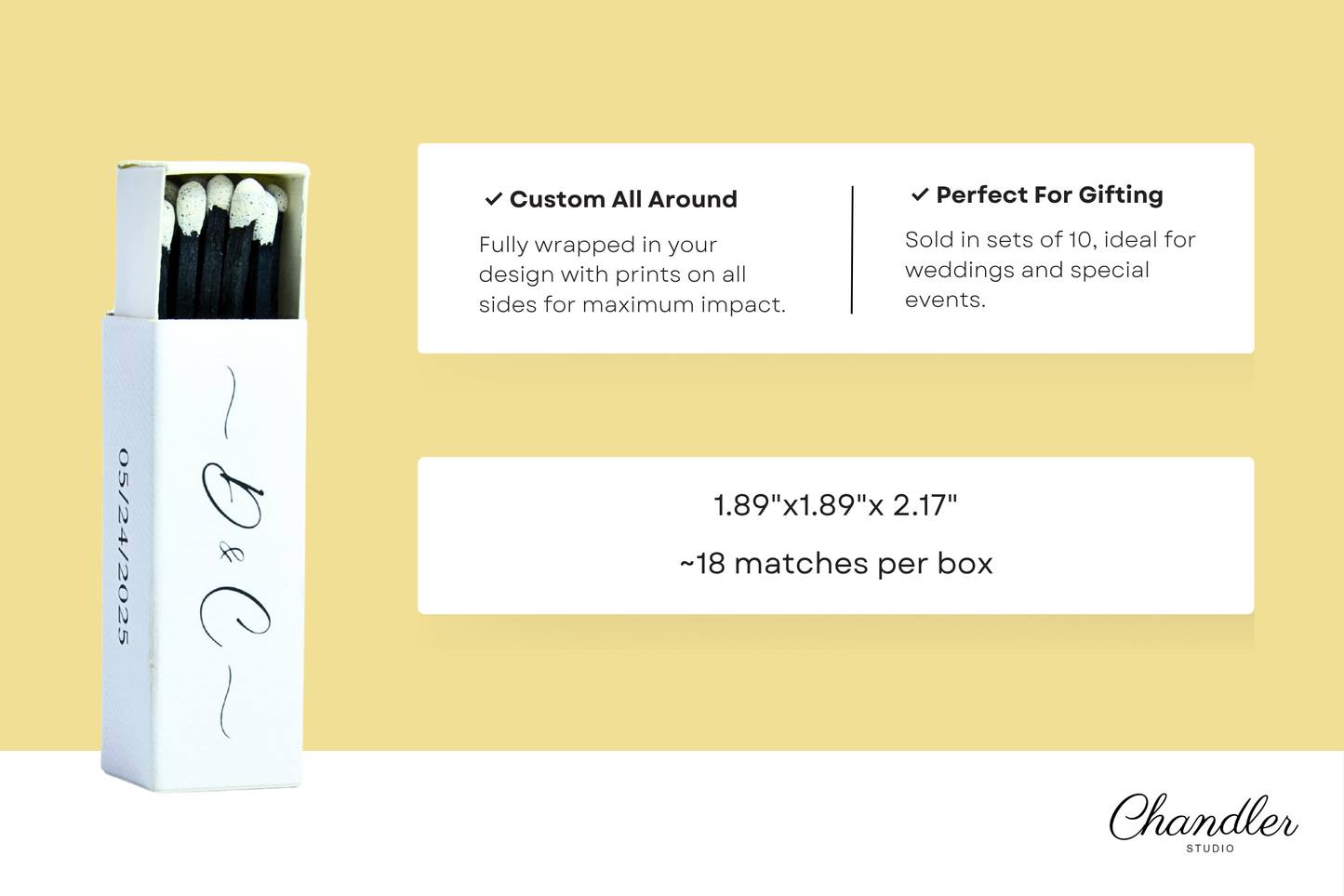 Custom Matchboxes - Set of 10 Personalized 2" Inch Long Colorful Matchsticks for Weddings – Unique Wedding Favor and Gift - Wedding Design 3