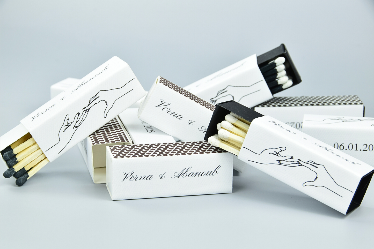 Custom Matchboxes - Set of 10 Personalized 2" Inch Long Colorful Matchsticks for Weddings – Unique Wedding Favor and Gift - Wedding Design 2