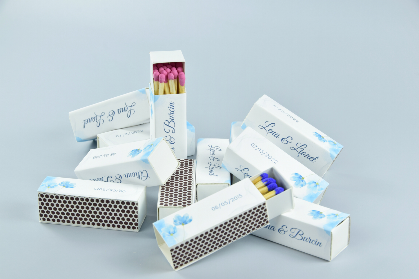 Custom Matchboxes - Set of 10 Personalized 2" Inch Long Colorful Matchsticks for Weddings – Unique Wedding Favor and Gift - Wedding Design 4