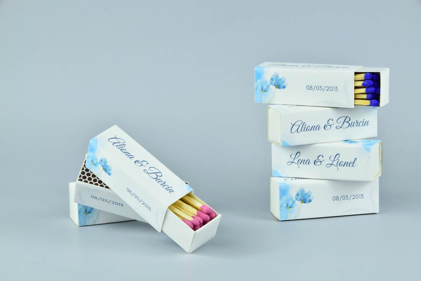 Custom Matchboxes - Set of 10 Personalized 2" Inch Long Colorful Matchsticks for Weddings – Unique Wedding Favor and Gift - Wedding Design 4