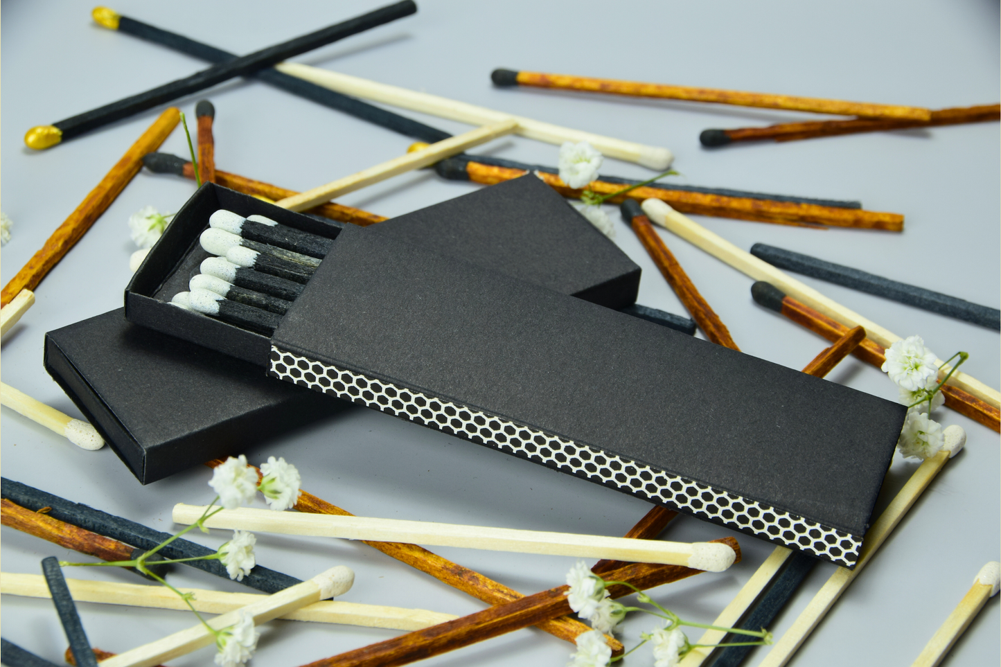 4" Inch Long Wooden Matchsticks in a Blank Matchbox with White / Black Matchboxes Colorful Tips - 12 Matchsticks - Gift- Wedding Favor