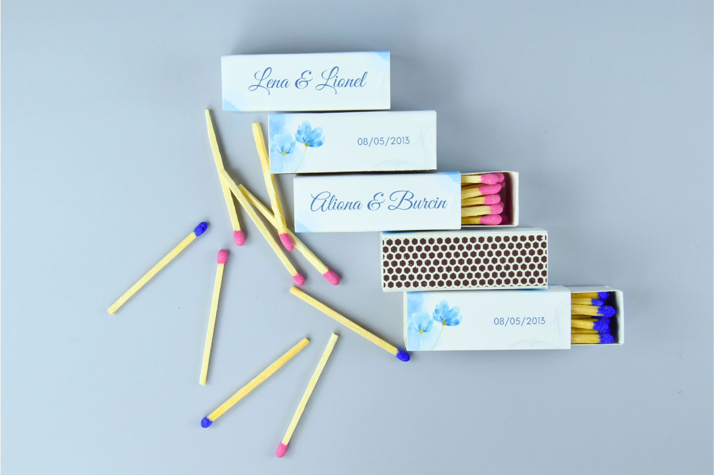Custom Matchboxes - Set of 10 Personalized 2" Inch Long Colorful Matchsticks for Weddings – Unique Wedding Favor and Gift - Wedding Design 4