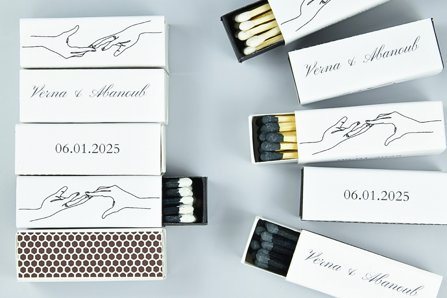 Custom Matchboxes - Set of 10 Personalized 2" Inch Long Colorful Matchsticks for Weddings – Unique Wedding Favor and Gift - Wedding Design 2
