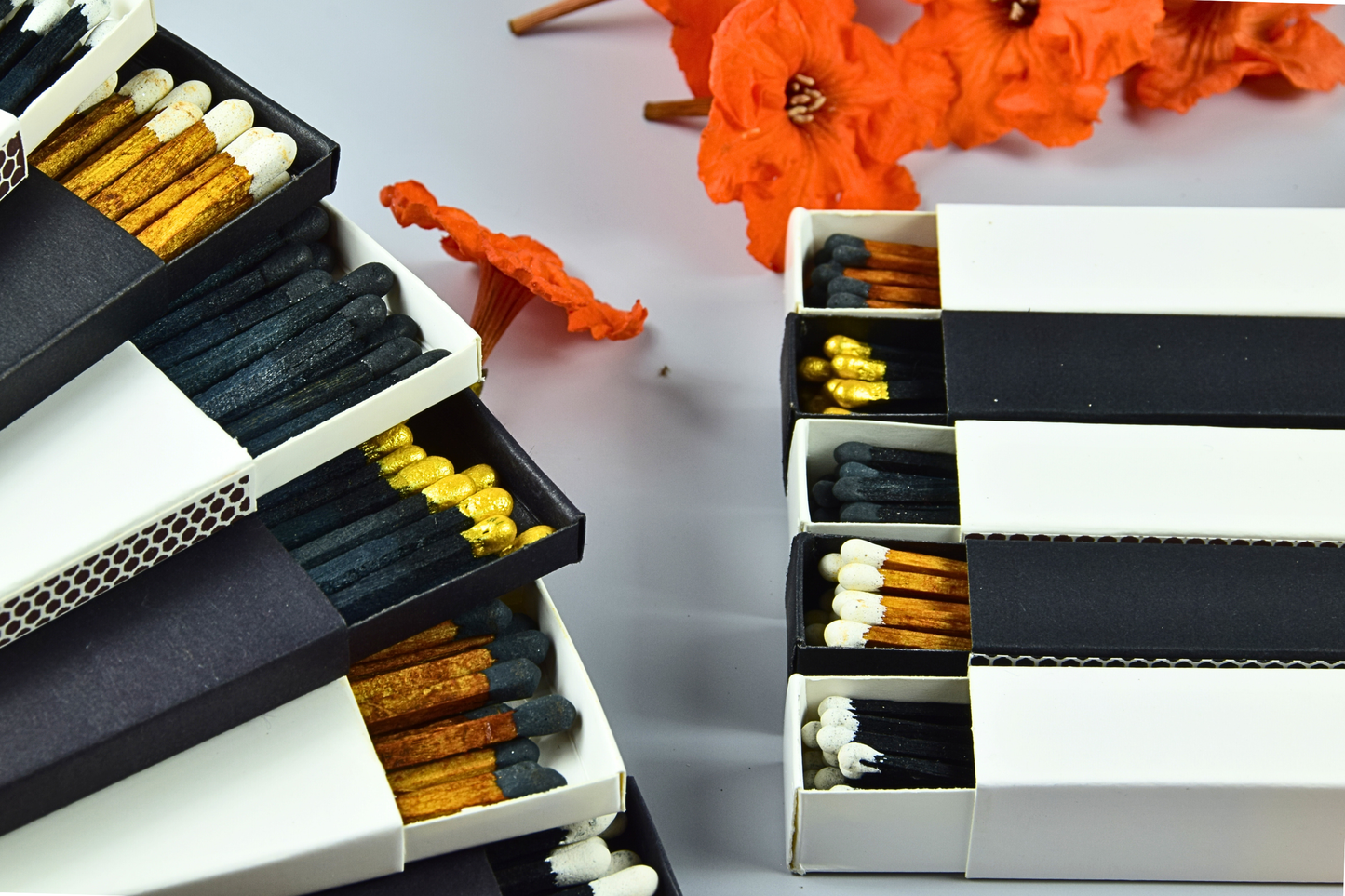 2" Inch Long Wooden Matchsticks in a Blank Matchbox with White / Black Matchboxes Colorful Tips - 20 Matchsticks - Gift- Wedding Favor
