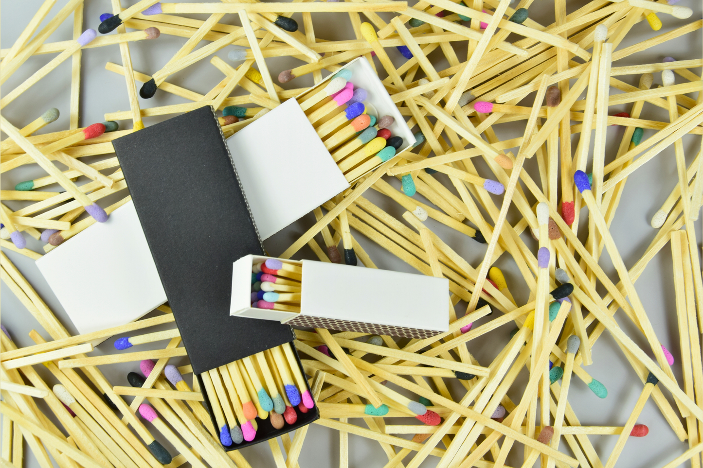 3" Inch Long Wooden Matchsticks in a Blank Matchbox with White / Black Matchboxes Colorful Tips - 16 Matchsticks - Gift- Wedding Favor