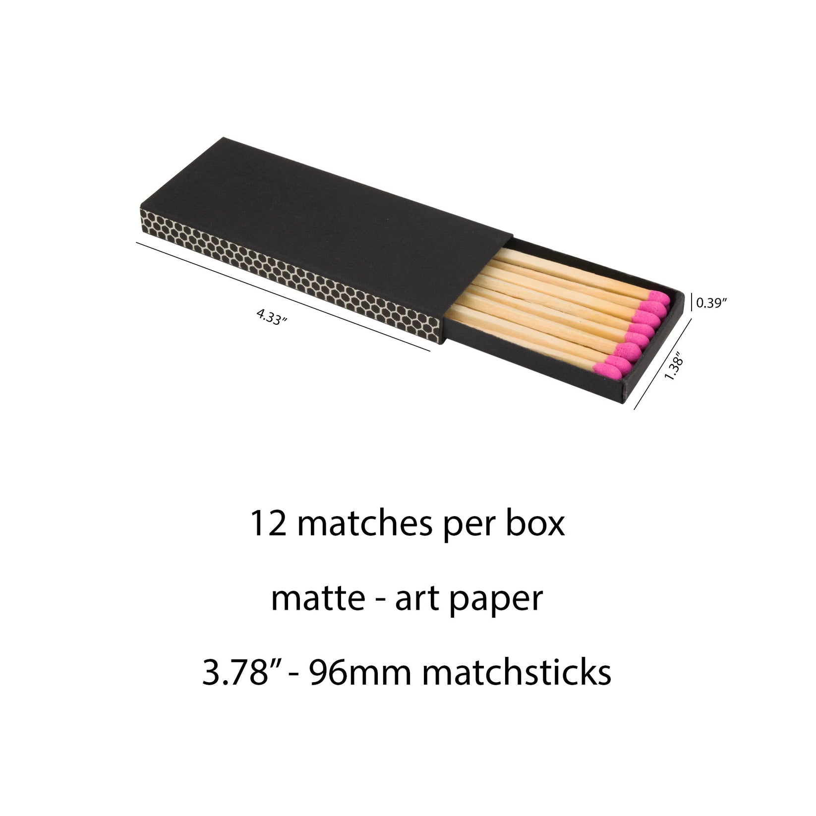 4" Inch Long Wooden Matchsticks in a Blank Matchbox with White / Black