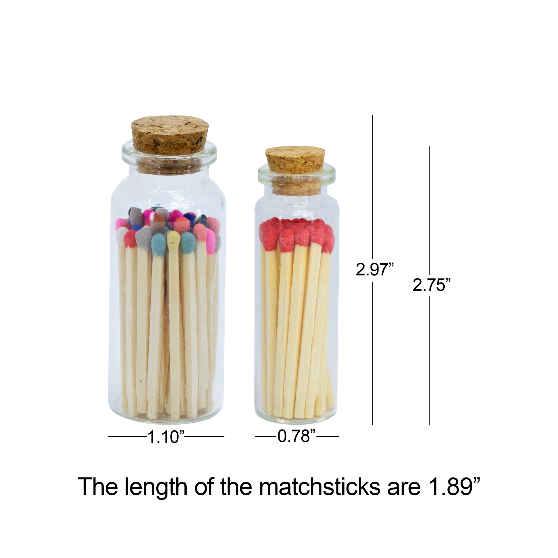 Chandler Studio 2 inch Matchsticks in A Decorative Cork Vial Glass - Matches Bottle Matchsticks - 20 or 40 Matches Bottles 20 Matches Jar / White