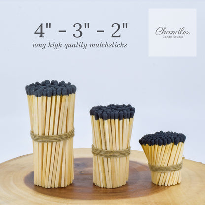 4" Black Tip Wooden Matchsticks for Home Decor, Wedding Favors, Crafts, Matchbox Filling, Refill, Safety Matches, Bulk, Loose, 3 Inches - Chandler Studio