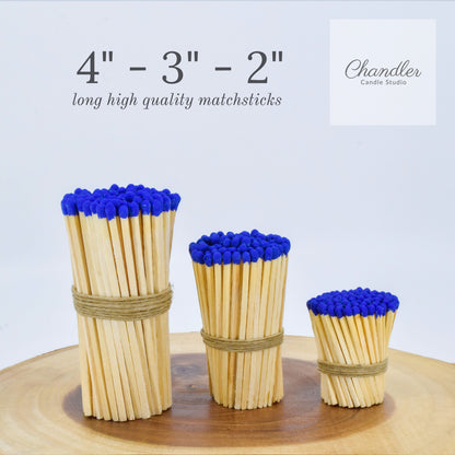 3" Long Blue Tip Wooden Matchsticks for Home Decor, Wedding Favors, Crafts, Matchbox Filling, Refill, Safety Matches, Bulk, Loose, 3 Inches - Chandler Studio