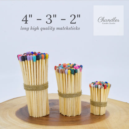 3" Rainbow Tip Wooden Matchsticks for Home Decor, Wedding Favors, Crafts, Matchbox Filling, Refill, Safety Matches, Bulk, Loose, 3 Inches - Chandler Studio